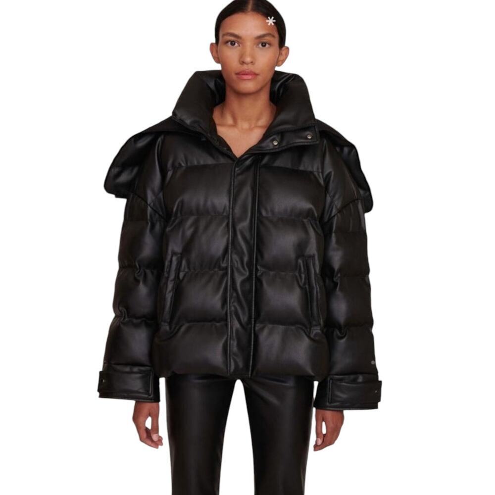 Staud Oversized Ace Coat Puffer Jacket With Hood Black Size Medium NWT